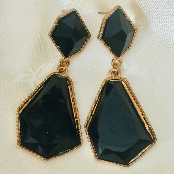 Black Gold Irregular Shaped Stones Earrings - Fashion Jewelry - Picture 2 of 4